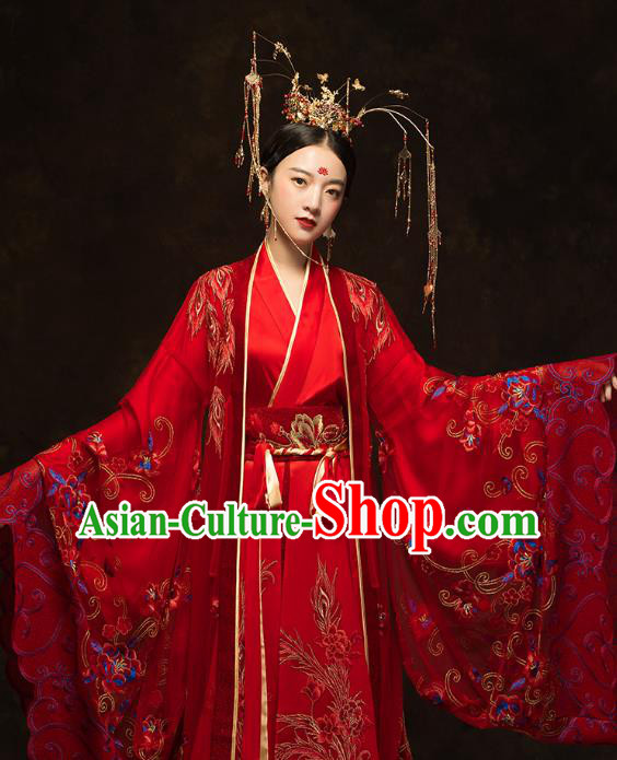 China Ancient Queen Red Hanfu Dress Classical Wedding Xiuhe Suits Traditional Bride Embroidered Costumes