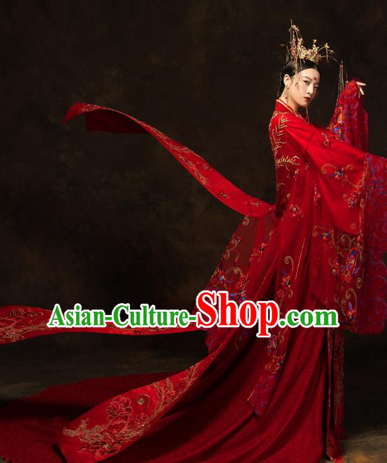 China Ancient Queen Red Hanfu Dress Classical Wedding Xiuhe Suits Traditional Bride Embroidered Costumes