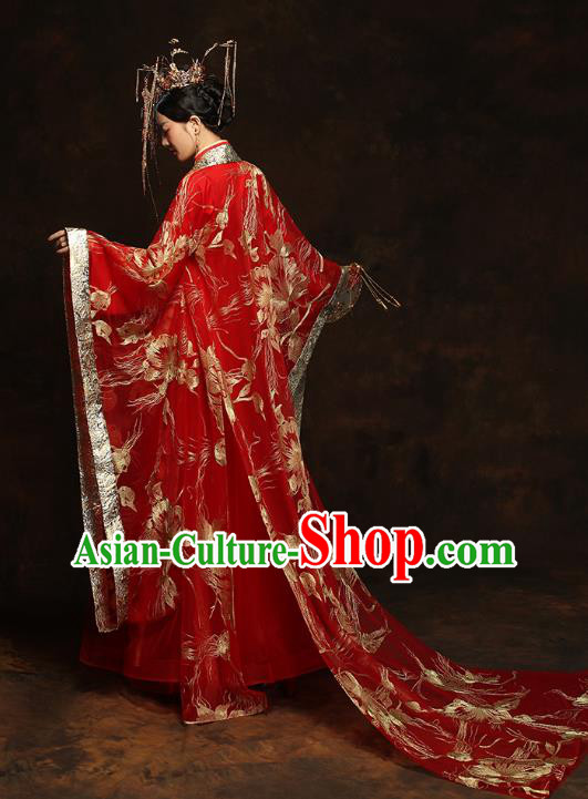 China Traditional Bride Embroidered Costumes Ancient Empress Red Hanfu Dress Classical Wedding Xiuhe Suits