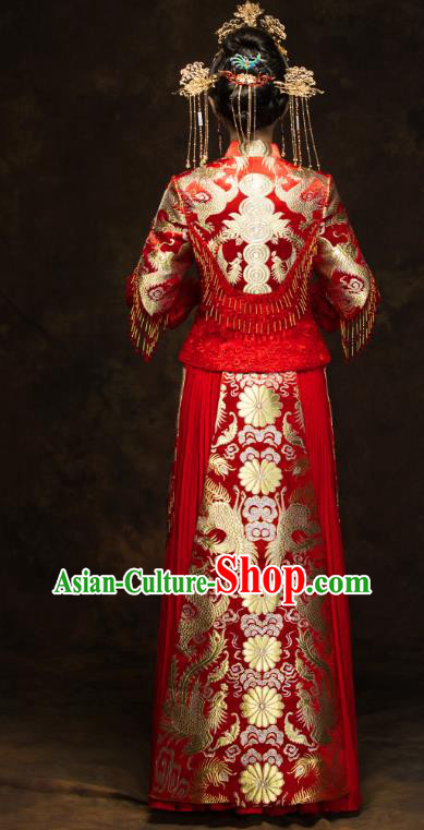 China Traditional Bride Costumes Wedding Red Toast Dress Classical Tassel Xiuhe Suits