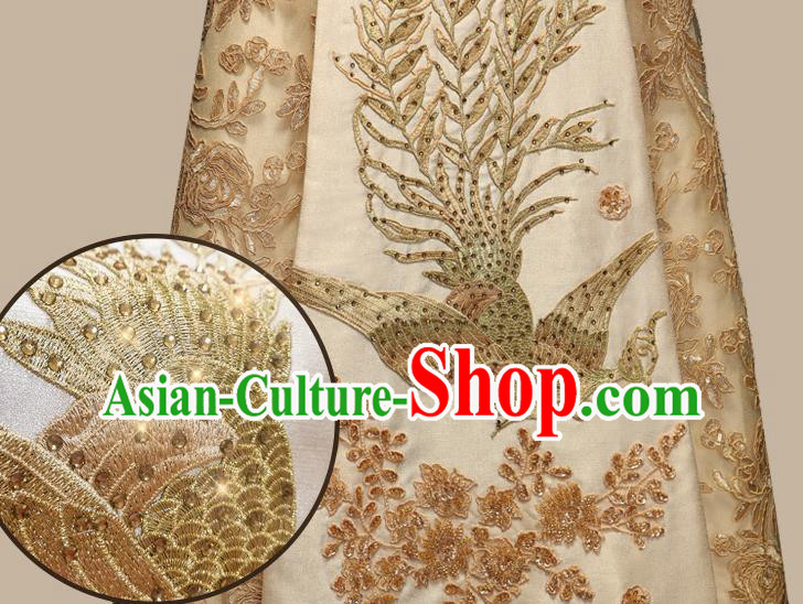 China Traditional Bride Costumes Wedding Toast Dress Classical Embroidered Phoenix Golden Xiuhe Suits