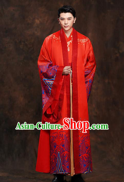 Chinese Ancient Scholar Red Clothing Traditional Han Dynasty Wedding Bridegroom Costumes