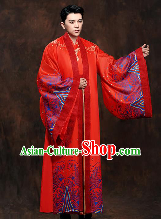 Chinese Ancient Scholar Red Clothing Traditional Han Dynasty Wedding Bridegroom Costumes