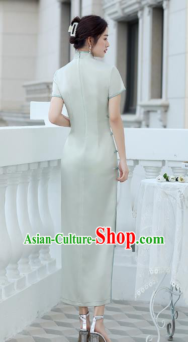 Republic of China National Printing Cheongsam Traditional Shanghai Young Lady Light Green Qipao Dress