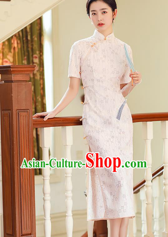 Republic of China Traditional Classical Dance Qipao Dress National Young Lady White Lace Cheongsam