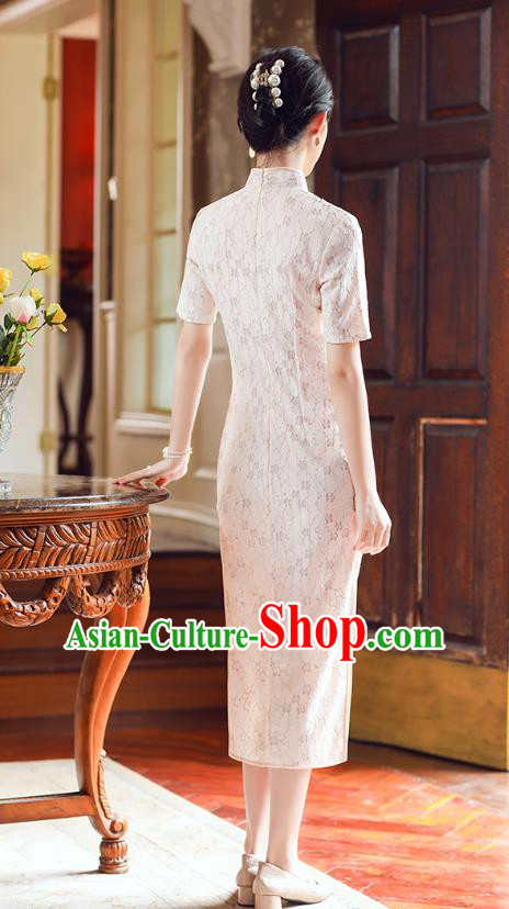 Republic of China Traditional Classical Dance Qipao Dress National Young Lady White Lace Cheongsam
