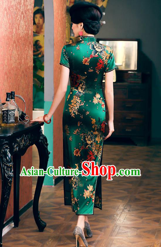 China Classical Dance Performance Cheongsam Traditional Shanghai Young Lady Green Silk Qipao Dress