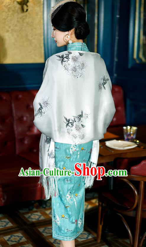 China Classical Stand Collar Cheongsam Traditional Minguo Shanghai Young Lady Printing Green Qipao Dress