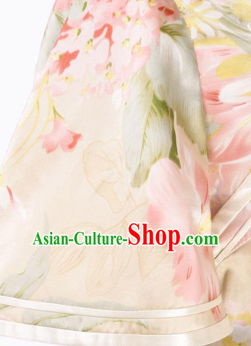 China Traditional Mandarin Sleeve Qipao Dress Classical Printing Flowers Silk Cheongsam
