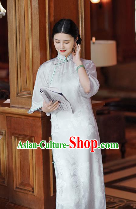 Republic of China Classical Shanghai White Silk Qipao Dress Traditional Minguo Young Lady Cheongsam