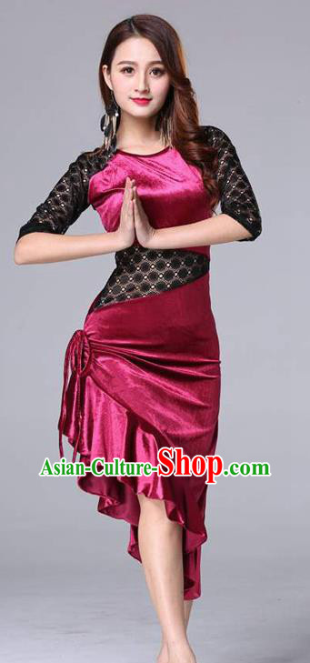 Asian Raks Sharki Oriental Dance Costumes Indian Belly Dance Training Rosy Velvet Dress
