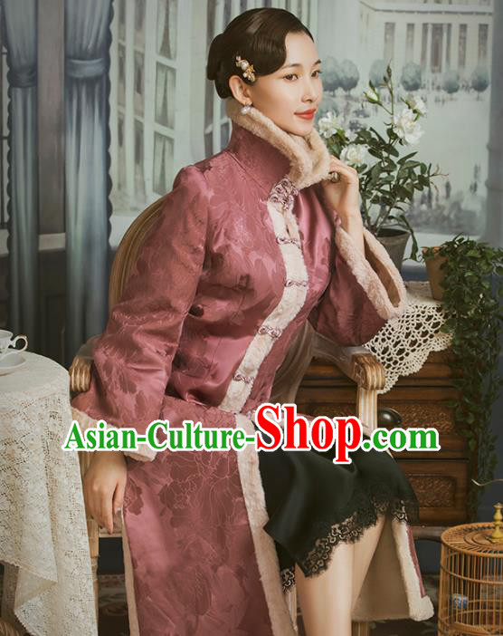 Chinese National Cotton Wadded Coat Tang Suit Pink Gambiered Guangdong Gauze Overcoat Clothing
