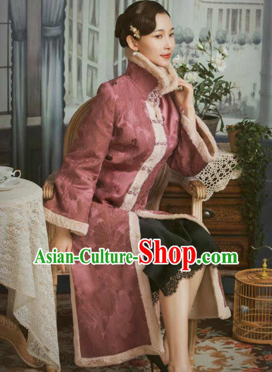 Chinese National Cotton Wadded Coat Tang Suit Pink Gambiered Guangdong Gauze Overcoat Clothing
