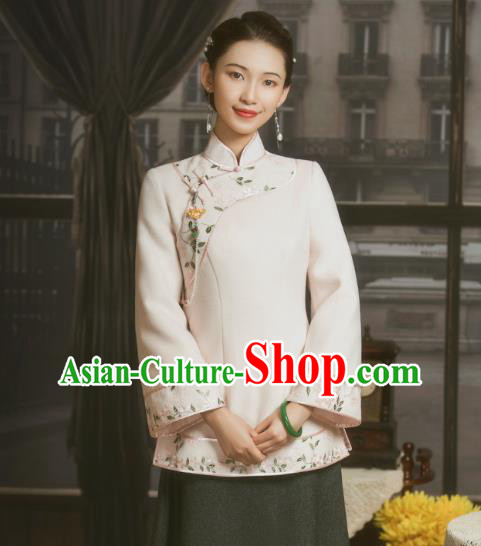 Chinese National Winter Upper Outer Garment Clothing Tang Suit White Woolen Jacket