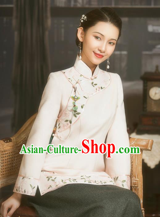 Chinese National Winter Upper Outer Garment Clothing Tang Suit White Woolen Jacket