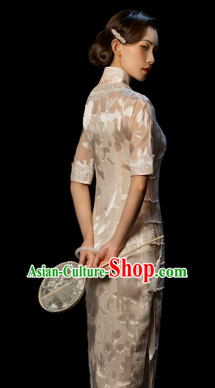 China Traditional Minguo Stand Collar Qipao Dress Classical Old Shanghai Light Pink Cheongsam