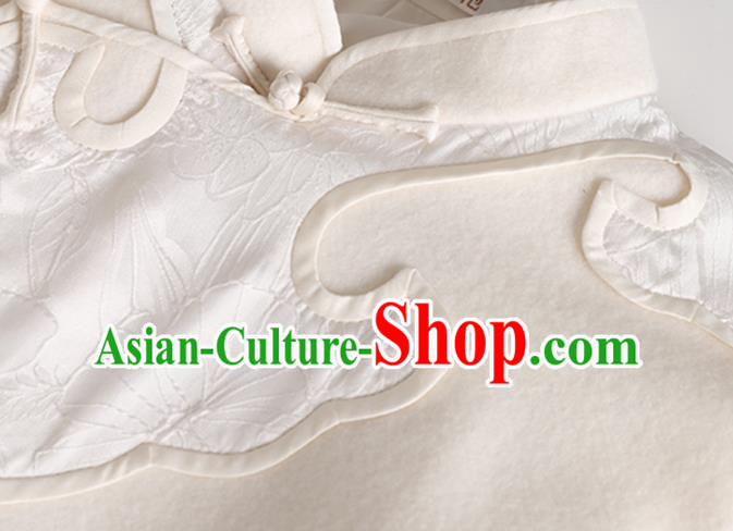 Republic of China Classical White Woolen Cheongsam Traditional Minguo Young Woman Winter Qipao Dress