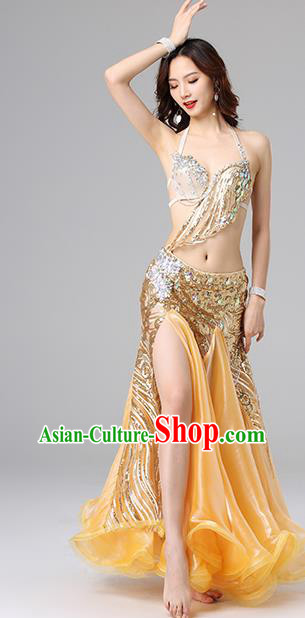 Asian Oriental Dance Performance Costume Professional Indian Belly Dance Bra and Golden Skirt