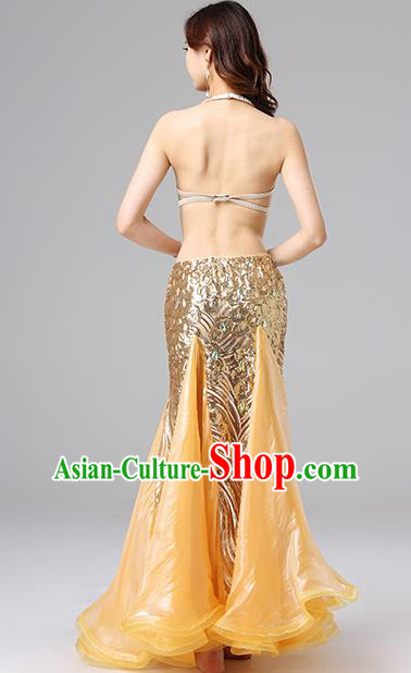Asian Oriental Dance Performance Costume Professional Indian Belly Dance Bra and Golden Skirt