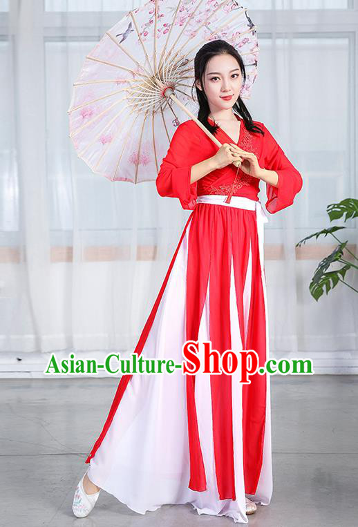 China Classical Dance Performance Red Chiffon Dress Umbrella Dance Training Clothing