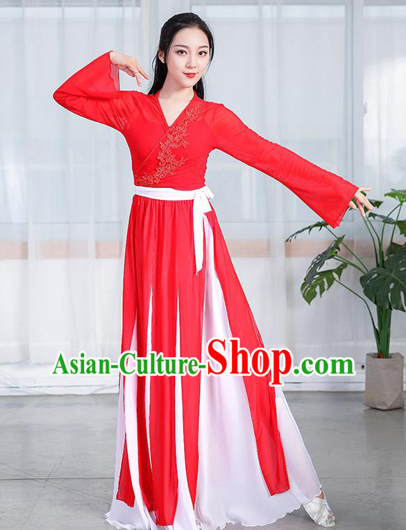 China Classical Dance Performance Red Chiffon Dress Umbrella Dance Training Clothing