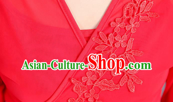 China Classical Dance Performance Red Chiffon Dress Umbrella Dance Training Clothing