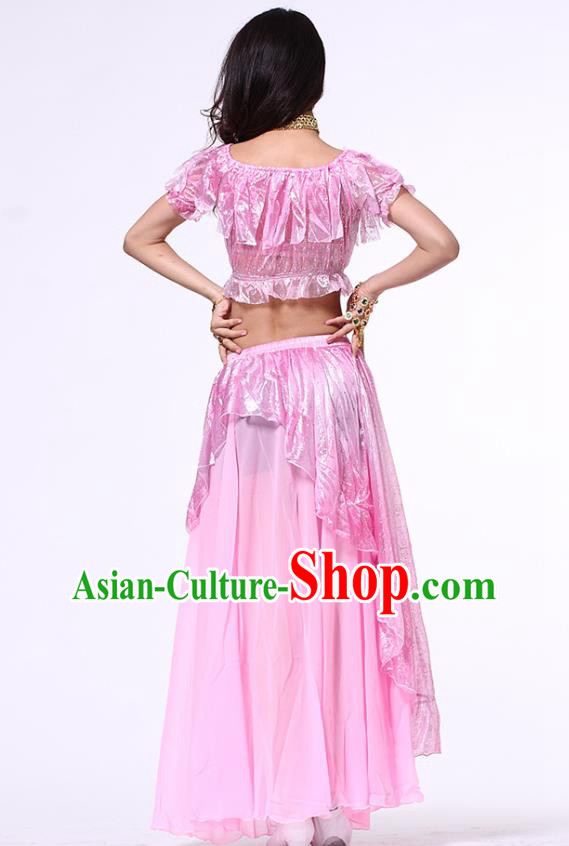 Indian Oriental Dance Pink Blouse and Skirt Belly Dance Costumes Asian Raks Sharki Dancewear