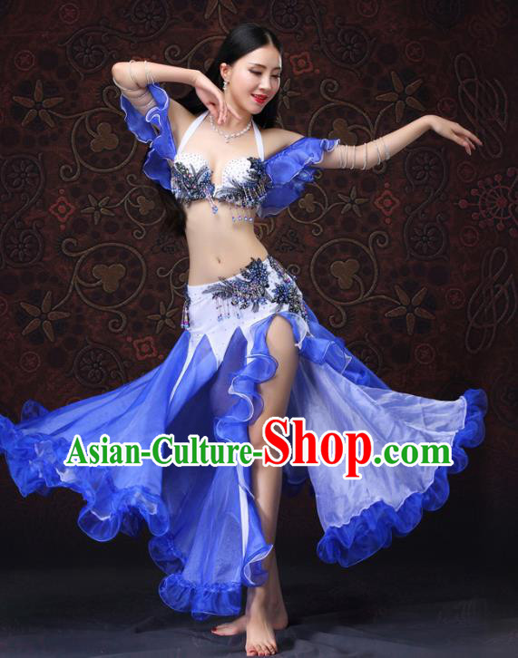 Indian Oriental Dance Bra and Blue Skirt Belly Dance Costumes Asian Raks Sharki Performance Uniforms