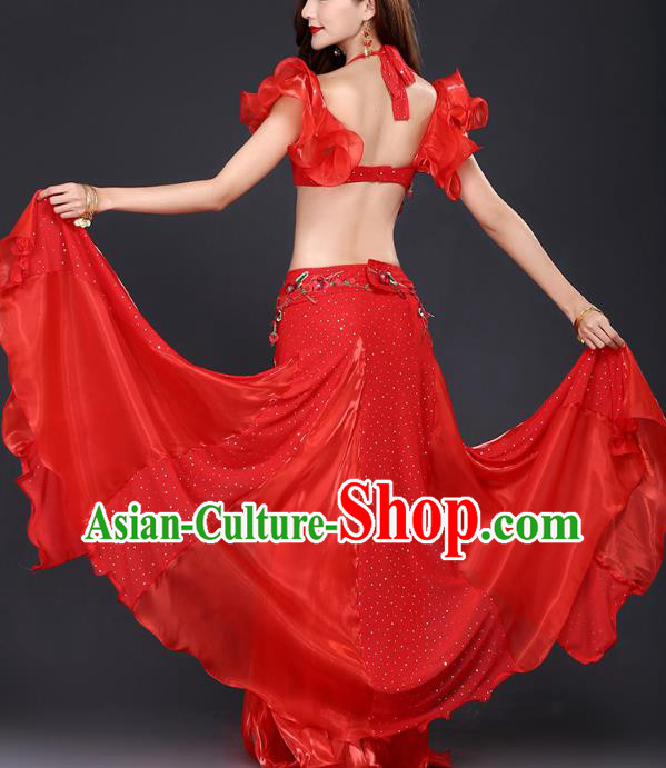 Indian Oriental Dance Red Bra and Skirt Uniforms Asian Belly Dance Training Costumes