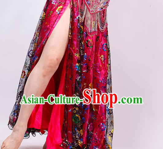 Asian Oriental Dance Rosy Bra and Skirt Stage Performance Uniforms Indian Belly Dance Costumes