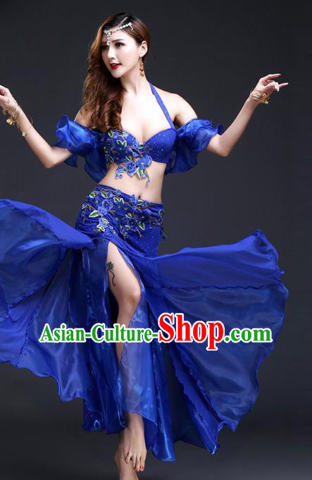 Asian Indian Belly Dance Training Costumes Oriental Dance Bra and Skirt Stage Performance Royalblue Uniforms