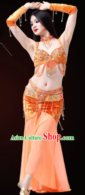 Asian Indian Belly Dance Costumes Oriental Dance Orange Bra and Skirt Stage Performance Uniforms