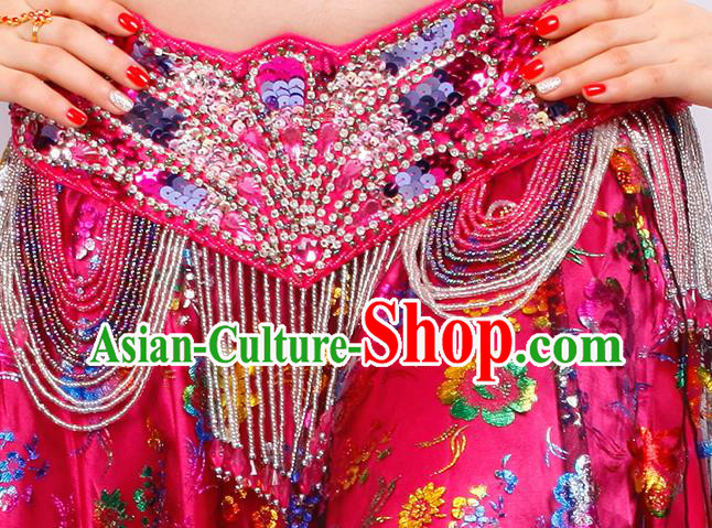 Asian Oriental Dance Rosy Bra and Skirt Stage Performance Uniforms Indian Belly Dance Costumes