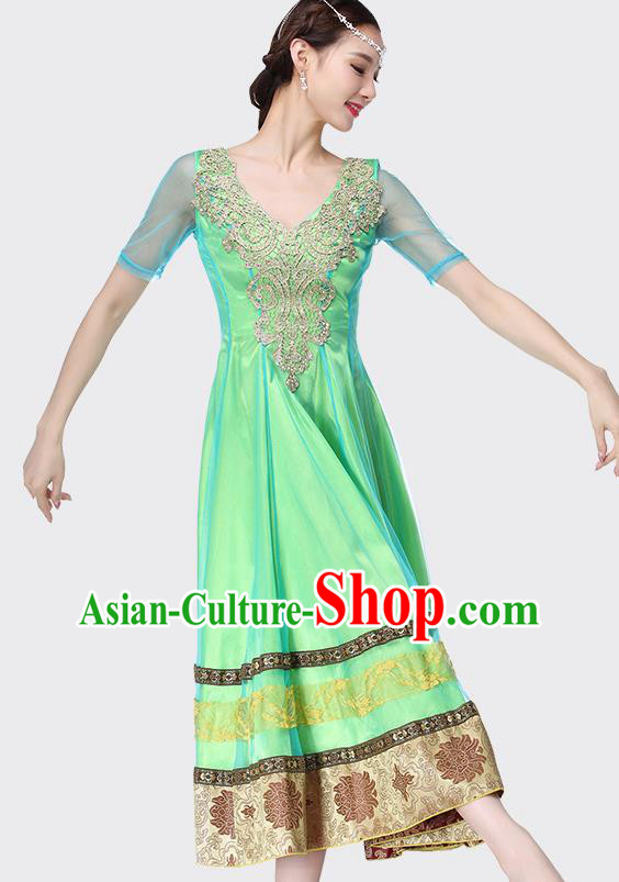 Indian Bollywood Dance Performance Green Dress Belly Dance Clothing Asian Folk Dance Costume
