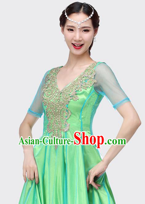 Indian Bollywood Dance Performance Green Dress Belly Dance Clothing Asian Folk Dance Costume