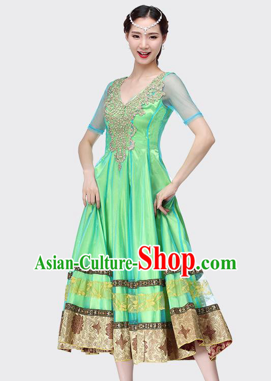Indian Bollywood Dance Performance Green Dress Belly Dance Clothing Asian Folk Dance Costume