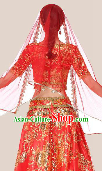 Asian Bollywood Performance Costume Embroidered Red Blouse and Skirt Indian Dance Dress Clothing