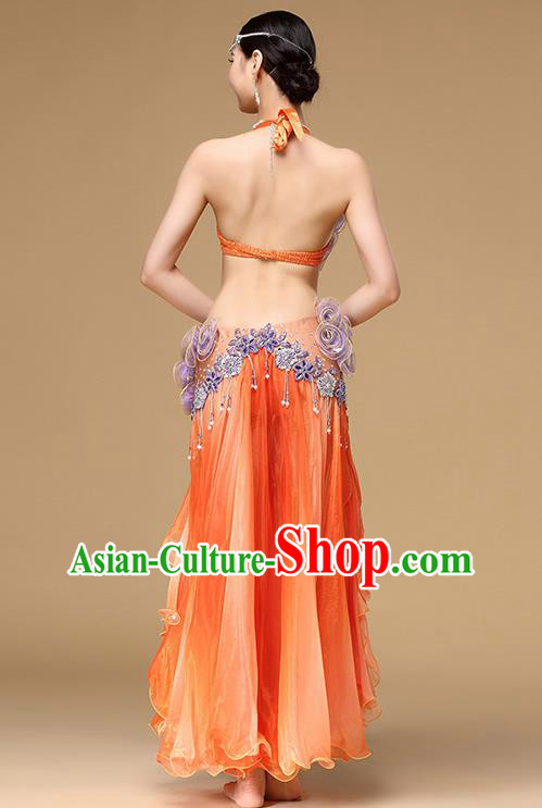 Indian Belly Dance Performance Bra and Orange Skirt Asian Oriental Dance Dress Clothing