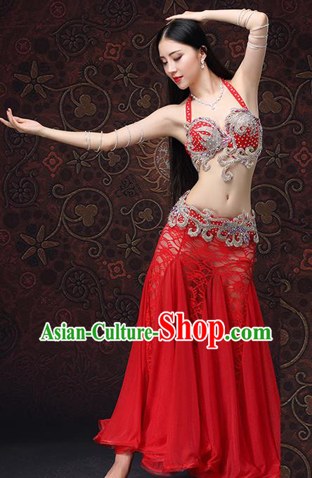 Asian Oriental Dance Uniforms Belly Dance Costumes Indian Raks Sharki Bra and Red Lace Skirt