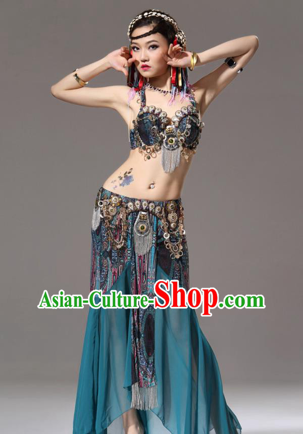 Traditional Indian Belly Dance Green Uniforms Asian Oriental Dance Costumes Primitive Tribe Performance Dress
