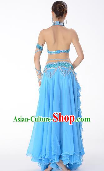 Traditional Indian Belly Dance Performance Blue Uniforms Asian Oriental Dance Dress Costume