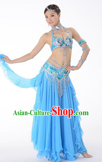 Traditional Indian Belly Dance Performance Blue Uniforms Asian Oriental Dance Dress Costume