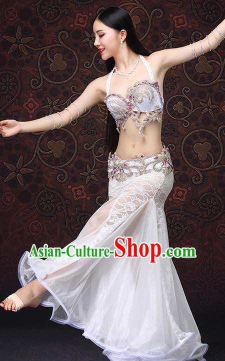 Asian Indian Raks Sharki Bra and White Lace Skirt Oriental Dance Sexy Uniforms Belly Dance Costumes
