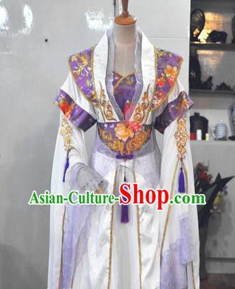 China Traditional Cosplay Tang Dynasty Empress Clothing Ancient Fairy Queen Purple Hanfu Dress