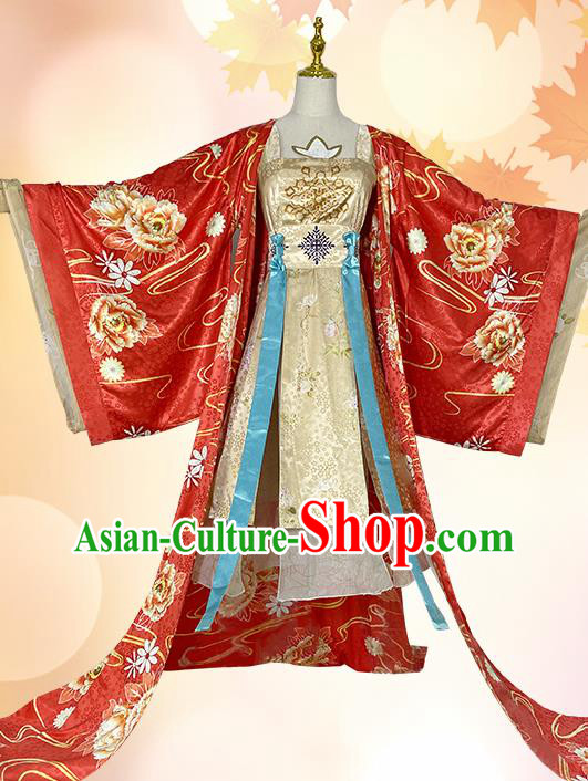 China Ancient Princess Red Dress Garment Traditional Cosplay Dance Beauty Gongsun Li Clothing