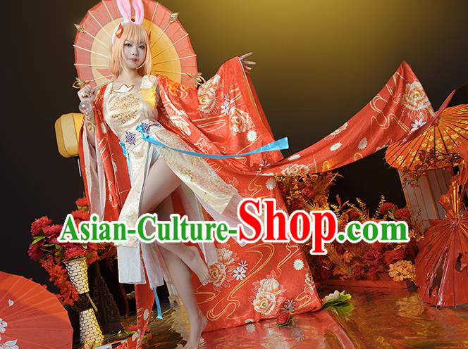 China Ancient Princess Red Dress Garment Traditional Cosplay Dance Beauty Gongsun Li Clothing