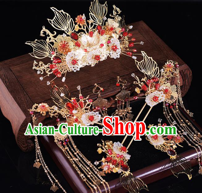 Chinese Classical Xiuhe Suit Shell Hair Crown and Hairpins Traditional Wedding Hair Accessories