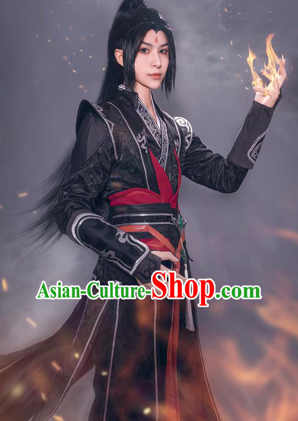 Chinese Ancient Young Hero Black Clothing Cosplay Knight Apparels Han Dynasty Swordsman Garment Costumes