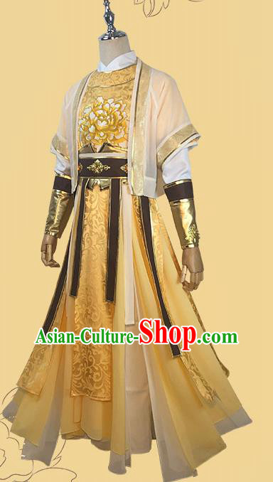 Chinese Ancient King Golden Clothing Cosplay Monarch Apparels Tang Dynasty Emperor Garment Costumes