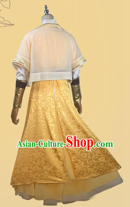 Chinese Ancient King Golden Clothing Cosplay Monarch Apparels Tang Dynasty Emperor Garment Costumes